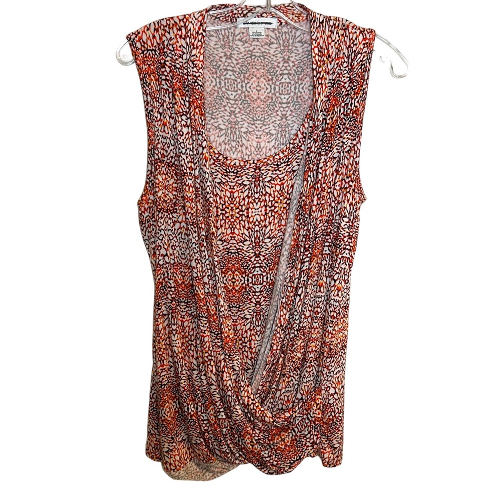 Liz Claiborne sleeveless top; orange, yellow, & brown/black floral design;